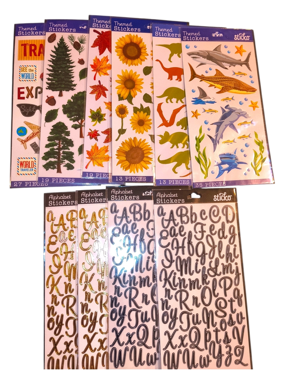 ⭐TAssorted Themed & Alphabet Sticker Packs - Sunflower, Sharks, Trees, Dinosaurs